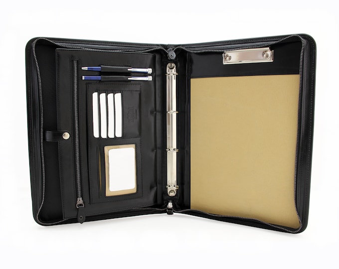Clipboard leather portfolio ring binder a4 black