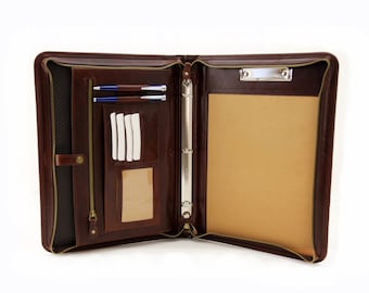 Leather  Portfolio clipboard/ Leather 3 ring binder/document holder brown