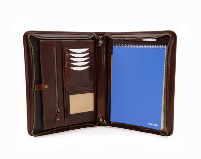 Business Leather Portfolio, Zipper Conference Folder, Legal pad Folio, Document planner A4, Personalized  notepad holder