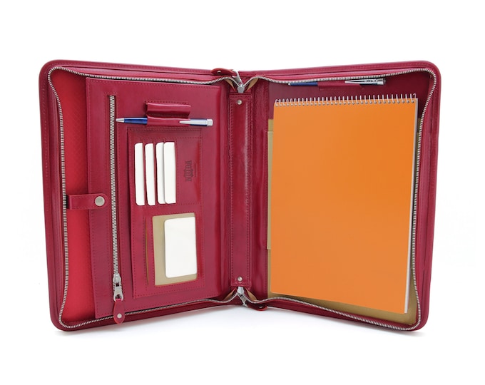 Zippered portfolio, Business Padfolio, Leather pocket folder organizer, Zippered work folder, Leather portfolio with handles