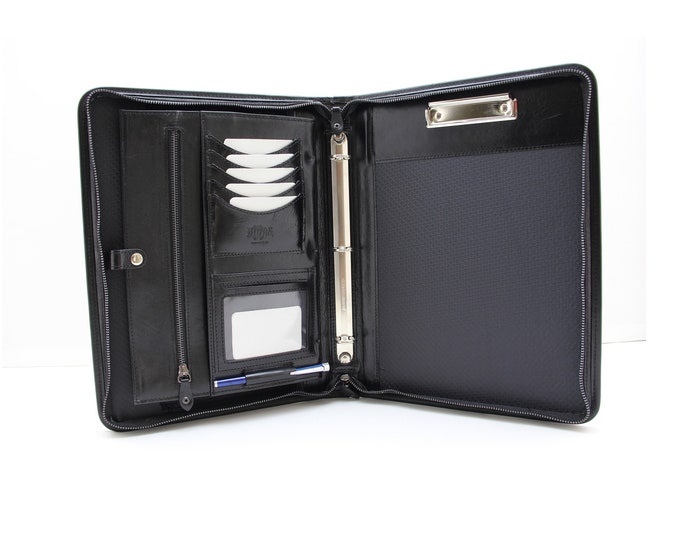 Leather Portfolio with Handle,  3 Ring binder, Padfolio Clipboard, Professional Business Holder A4, Conference Folder,  document planner