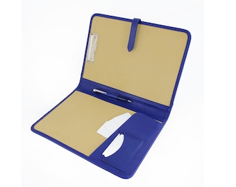 royal blue leather portfolio for women, college graduation gift for daughter, new job gift for her, genuine leather clipboard folder, 3rd