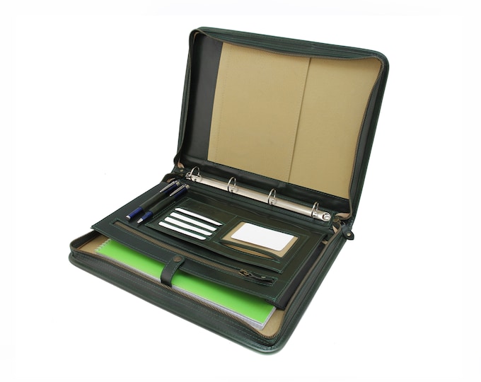Leather padfolio a4 Business Folder Conference  Folder a4  Leather ring binder  Personalized Portfolio Green Leather planner a4