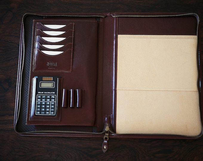 leather portfolio a4 Leather padfolio  peronalized organizer compendium document Holder leather folio a4 with calculator