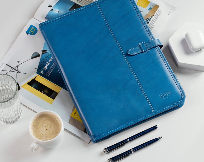 Leather clipboard a4, Document holder light blue, Presentation folder, Conference folder A4