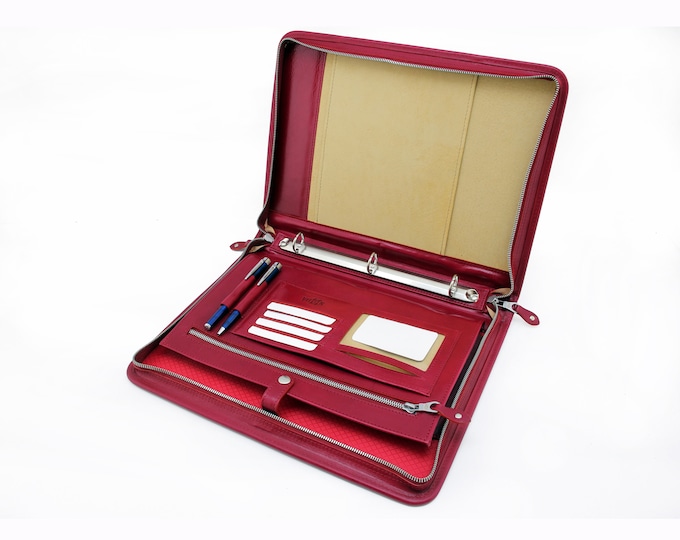 Leather portfolio A4, gift for him, Padfolio  binder 3 ring, Zippered padfolio, Personalized folder, Portfolio 3 ring binder