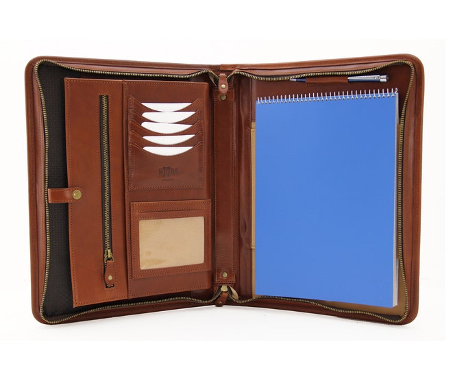 Leather doucument folder A4, Leather notepad Case,  Noda Leather Portfolio, Leather notebook holder, executive folio, Cognac padfolio