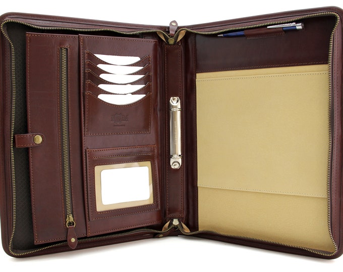 Leather ring binder A4, Document holder brown