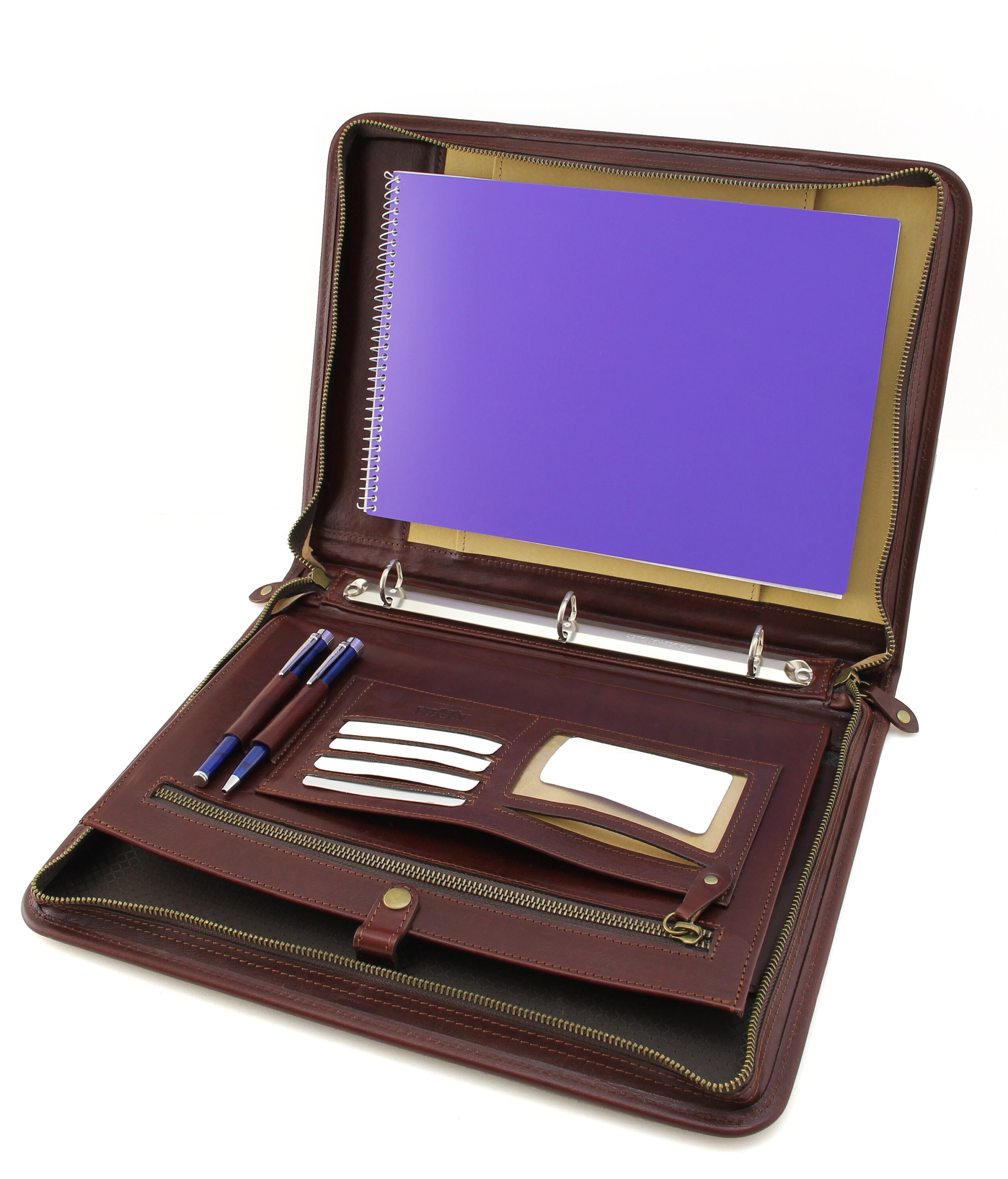 Leather personalized Portfolio, 3 Ring binder, Padfolio Brown A4