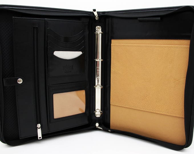 Noda Executive Leather 4 ring binder  Professional Business Portfolio w/ Zippered Closure  Resume, Document, Writing Pad Organizer Black