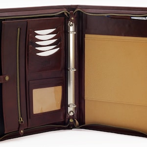 Italian  Leather Folder,  Zipped Business  portfolio,  Leather 3 ring binder, Conference A4 Folder, Leather  Padfolio  Personalized Brown