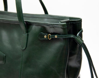 Leather Tote Bag, Leather Zippered Handbag, Green leather bag,  Bags for women, Leather purse,  Shoulder bag