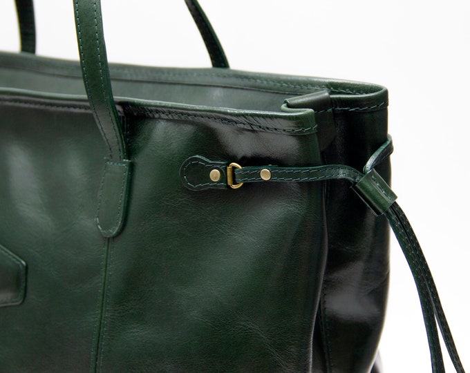 Leather Tote Bag, Leather Zippered Handbag, Green leather bag,  Bags for women, Leather purse,  Shoulder bag