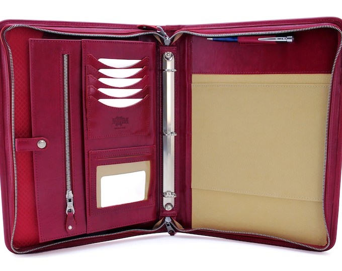 Leather Portfolio A4, Professional Business Padfolio,  Leather 3 ring binder, Notebook folder Handle, Leather document holder, Writing Case