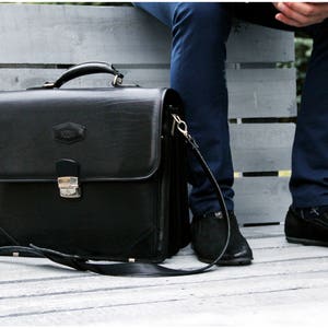 Maletín de lujo hechos a mano, de negocios, de piel cartera, bolso del ordenador portátil, cartera de cuero italiana Negro