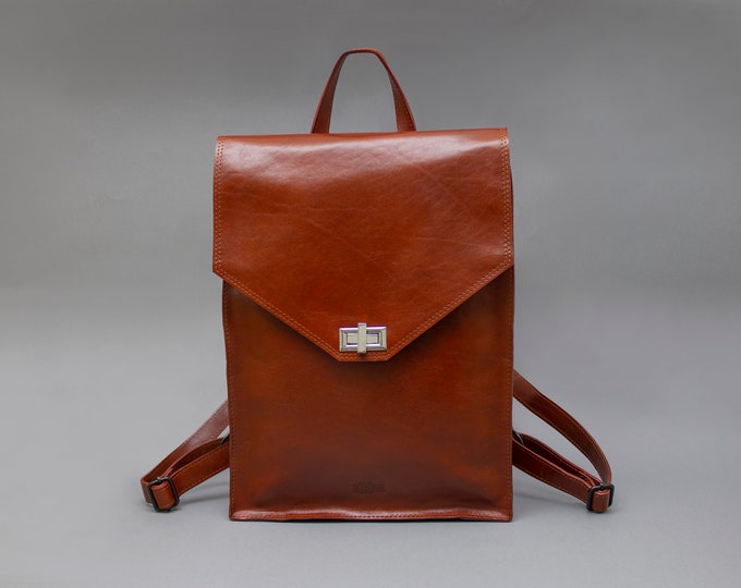 Leather backpack,Backpack bag, Cognac leather backpack, leather back pack