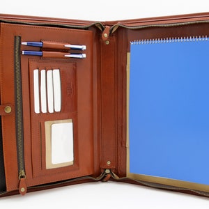 A4 Italian Leather Folder For Professional Presentations, Conferences, Notepad, Portfolio, Writing Case (Cognac): Desk Accessories & Storage Products