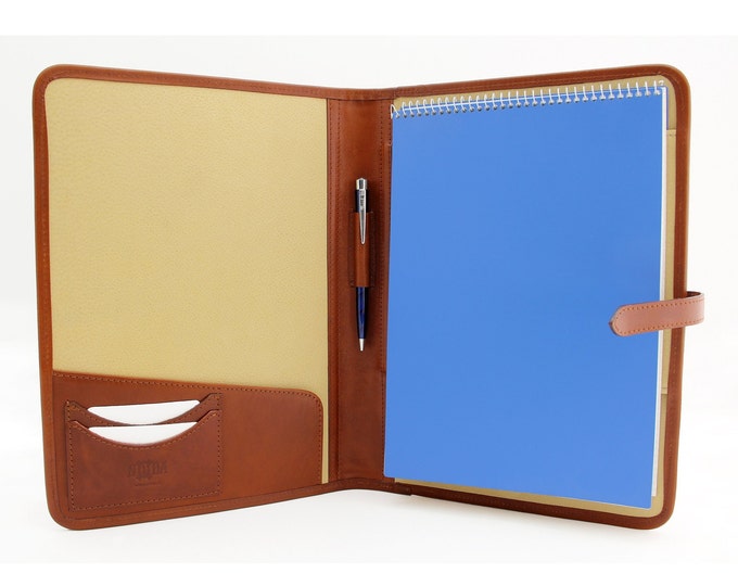 Leather Portfolio Padfolio, Leather organizer cognac , Business professional Folder , Conference notepad A4, Leather notebook holder