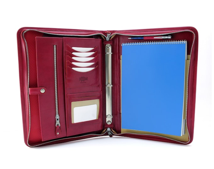 Binder / 8.5 x 11 3 ring notebook / iPad binder portfolio / Handmade leather binder / Zipper pocket binder