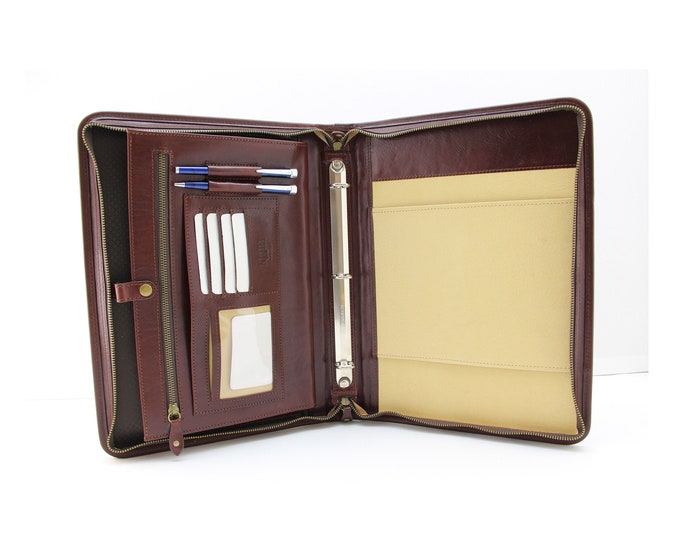 Personalized Brown Zippered Business Portfolio with 3-Ring Binder