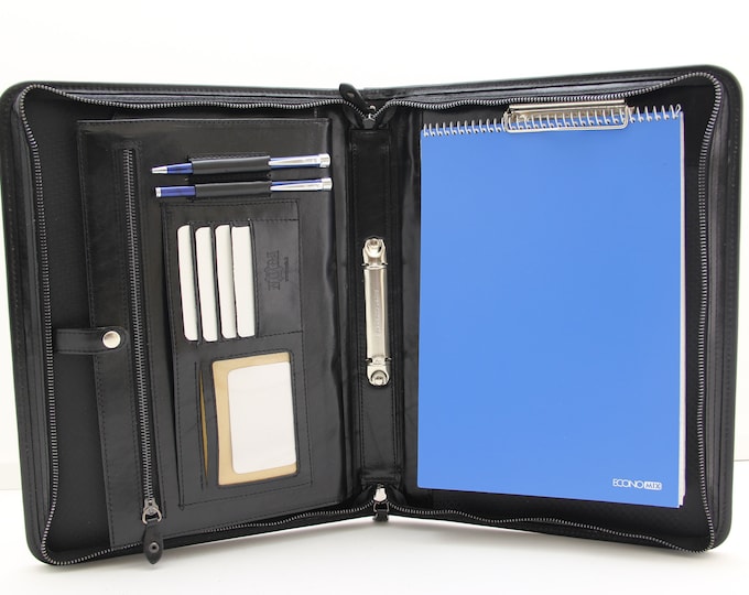 Leather ring binder, laptop bag, sleeve for computer, document holder , Leather clipboard, portfolio padfolio black