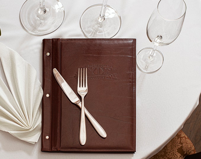 Noda Genuine Leather Custom Restaurant Menu Folder - Branded Menu Cover - Leather Menu Book - Engraved Menu - Menu Holder - Leather Menu