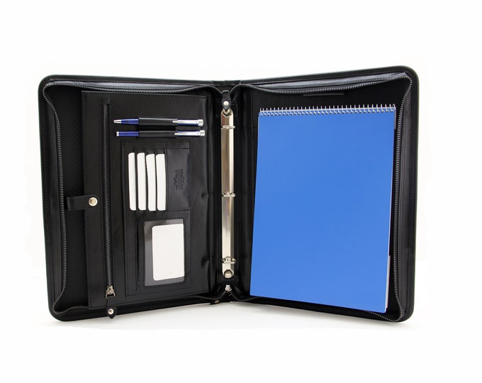 Leather  ring binder, leather padfolio black, leather portfolio , Business gift, Document holder