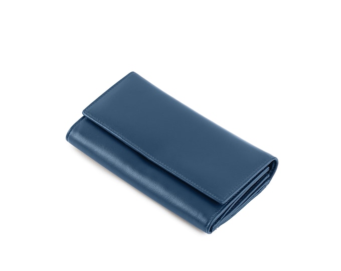 Blue leather purse. Genuine leather purse, Clutch leather wallet with flap