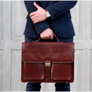 Cartera de cuero genuino, cartera de negocios, bolsa, hombro portátil, bolsas de mensajero (marrón)