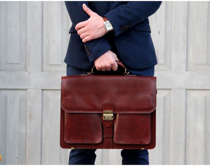 Italian  Leather Briefcase, Business Satchel Bag, Messenger Bags Brown, Leather laptop case