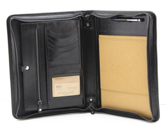 Leather Portfolio with Zipper, Leather Organizer for Men, Leather Anniversary Gift, Personalized Document Folder