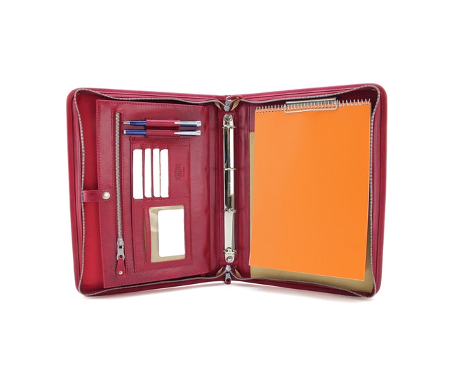 Laptop document bag, conference folder, Leather clipboard, document holder red, leather conference folder, Business compendium a4
