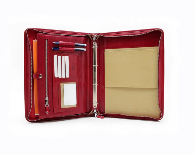 Zip Portfolio / Case Ring Binder / Zippered Binder pockets / Handmade leather Zip organizer / Leather Expandable portfolio