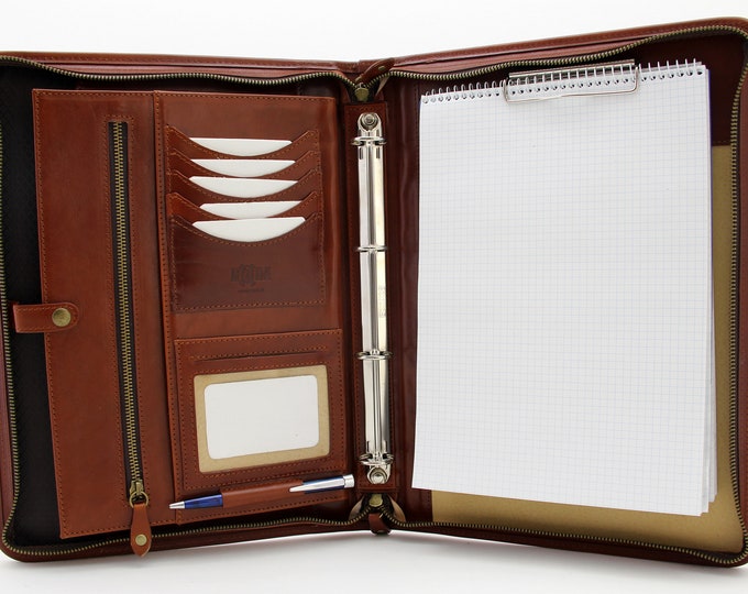 Noda leather portfolio, Clipboard A4, Padfolio document case cognac