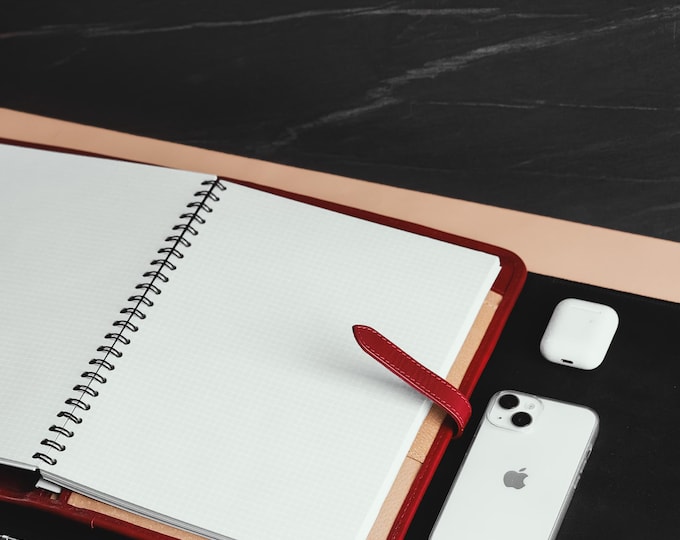 Red Leather Portfolio Padfolio,  Personalised leather organizer. professional conference folder, notebook  A4 holder.