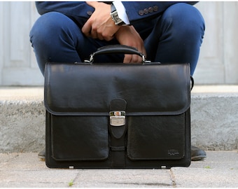 Italian Genuine Leather Briefcase Business Satchel Bag Shoulder Laptop Messenger Bags Black