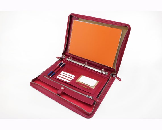 Leather Business Portfolio Case red Folio Cover for A4 and Letter