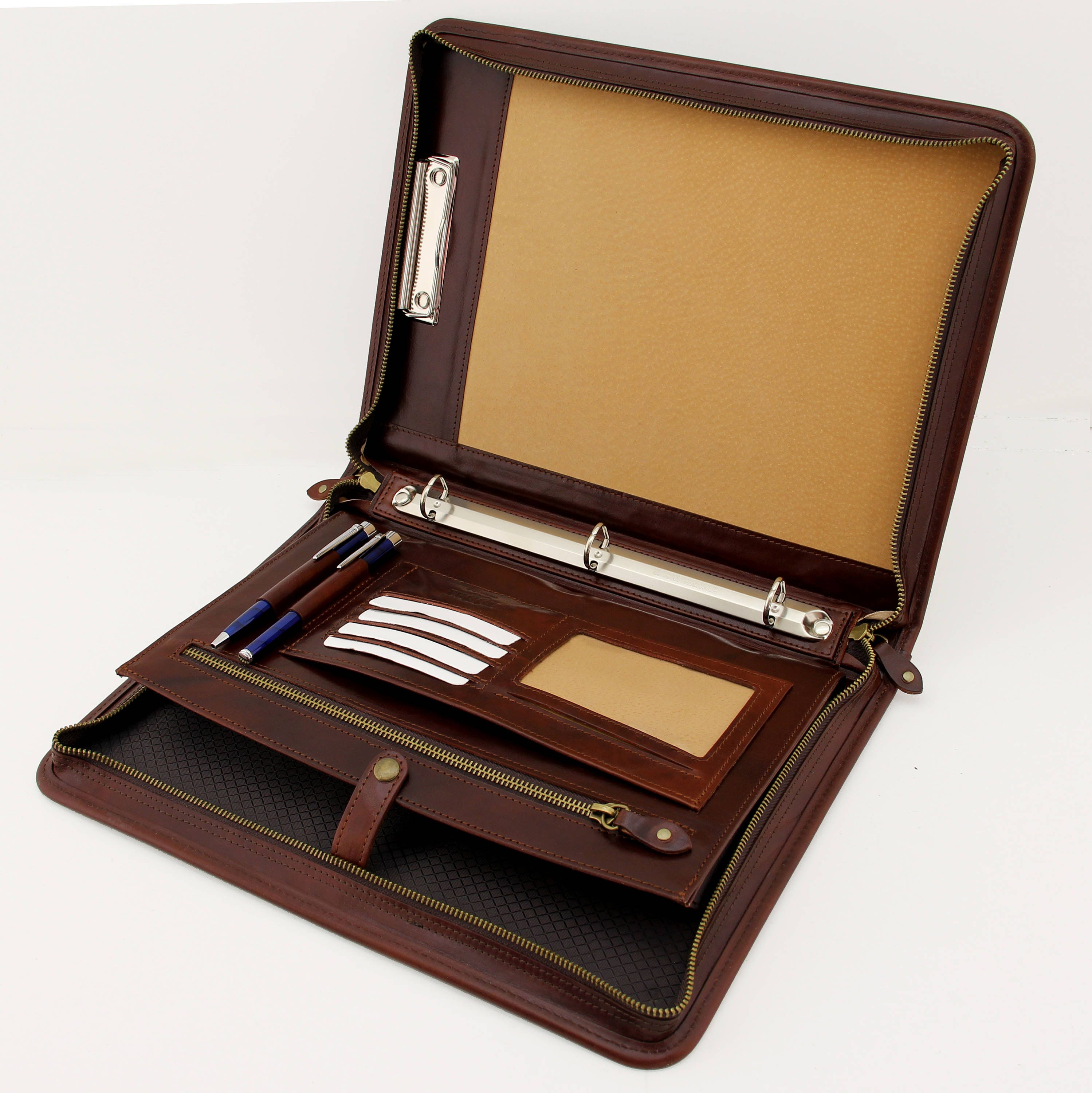 Leather Portfolio clipboard/ Leather 3 ring binder/document holder brown