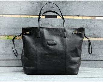 Bolso de cuero italiano, Tote negro, Bolso de hombro de cuero, Bolso Sacthel de cuero Negro