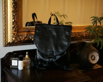 Italian Leather Backpack with Handle, leather  Bag  for Men or Women, Black handmade backpack