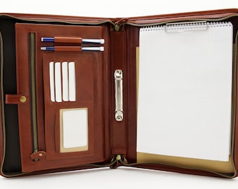 Noda Executive Leather Padfolio  Professional Business Portfolio w/ Zippered Closure | Resume, Document, Notepad,  Organizer | Men,