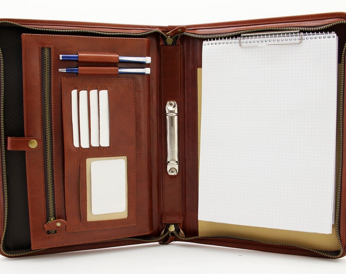 Noda Executive Leather Padfolio  Professional Business Portfolio w/ Zippered Closure | Resume, Document, Notepad,  Organizer | Men,