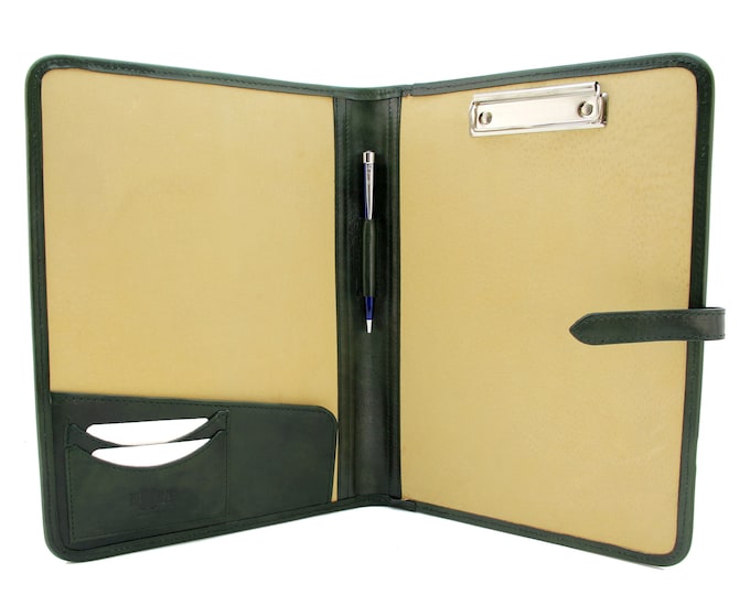 GenuineLeather clipboard a4, Business folder, Presentation folder a4,  Meeting clipboard, Conference Folder a4 Clipboard Green