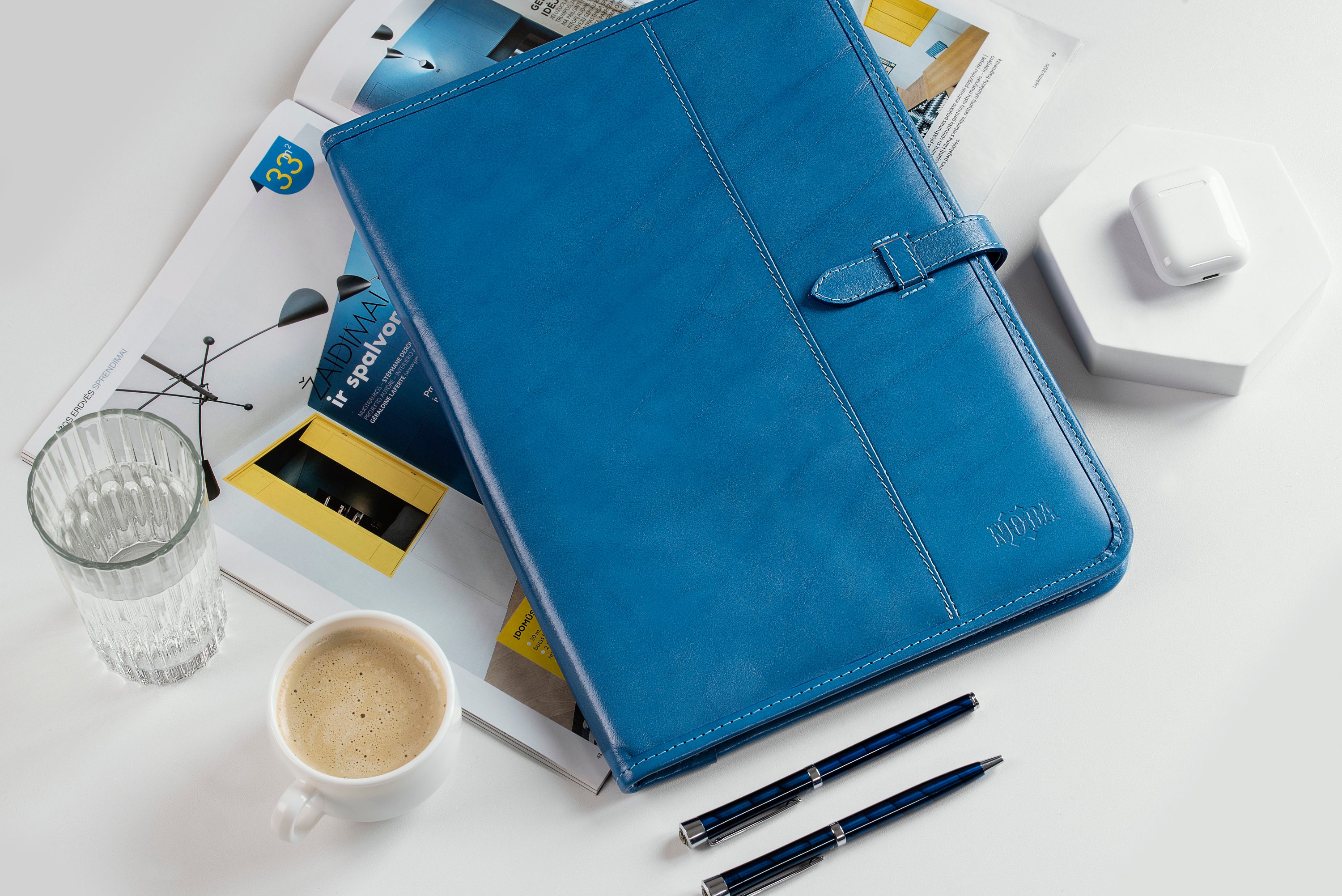 Leather clipboard a4, Document holder light blue, Presentation folder