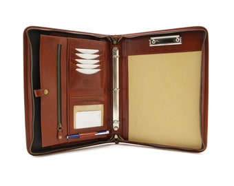 Leather Organizer, Personalized leather portfolio men, Leather document holder, Business gift, Cognac leather folder with handle 7327K