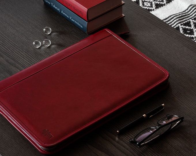 leather compendium a4, Business portfolio a4,  Conference folder a4, Gift for her , him red