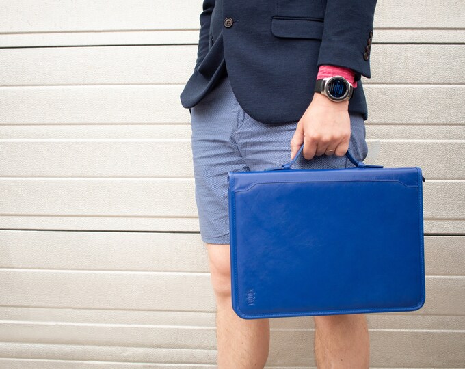 Leather Business Portfolio ,Leather Folio Cover,  A4 and Letter size Paper Carrying case, Zipper Portfolio  3 ring binder