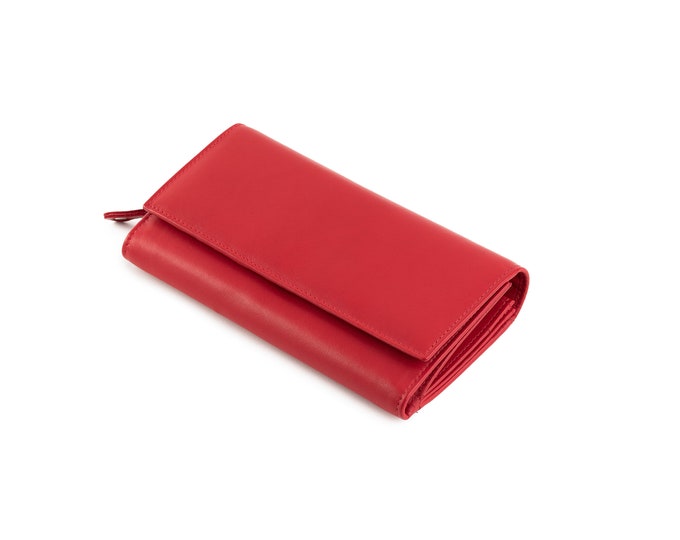 Red leather purse for women. Genuine leather wallet red