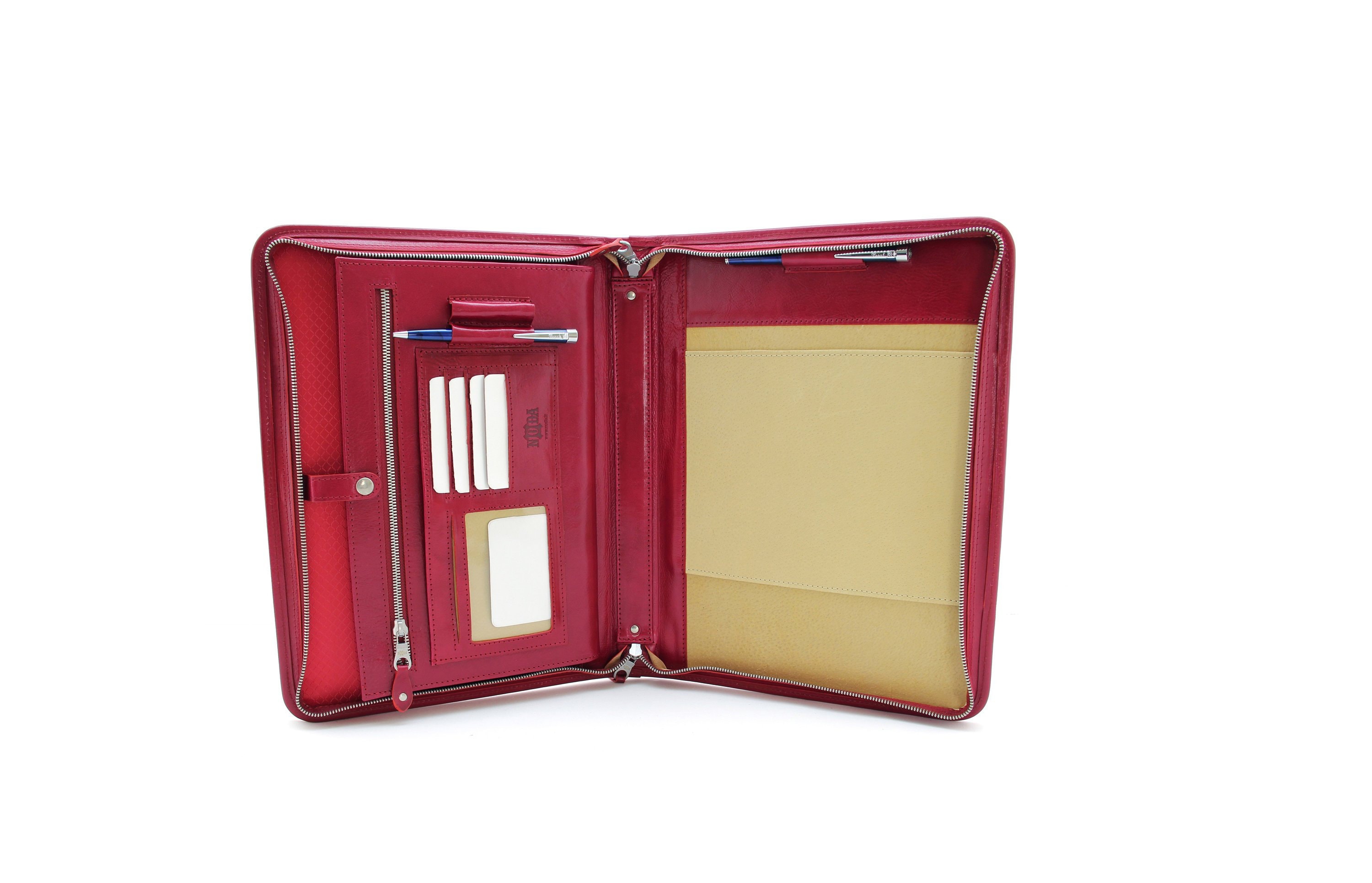 Red Business Women Leather Portfolio Document Holder Padfolio