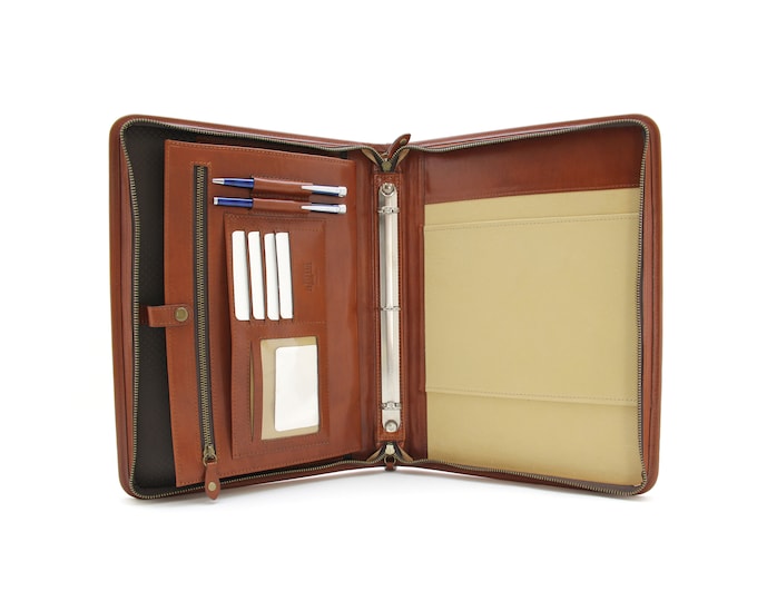 Leather Organizer, Personalized leather portfolio men, Leather document holder, Business gift, Cognac leather folder
